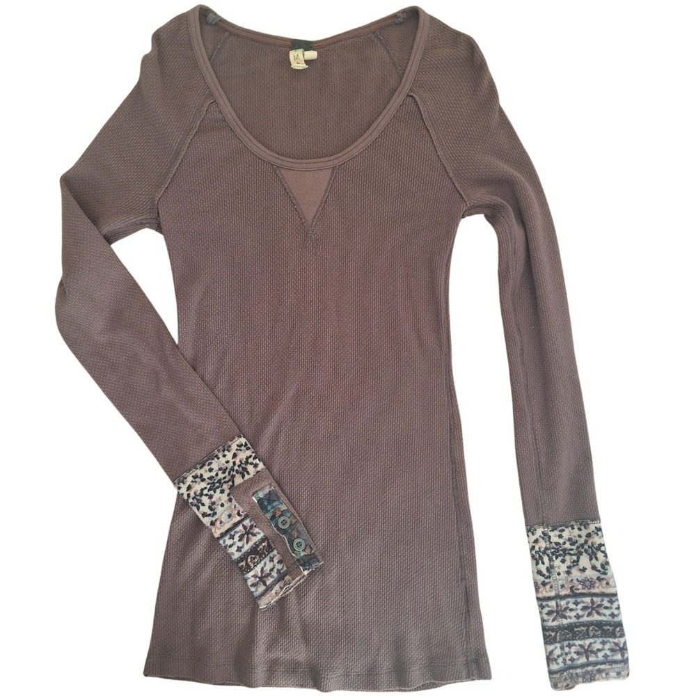 We The Free M Thermal Waffle Long Sleeve Studded Mixed Print Cuff